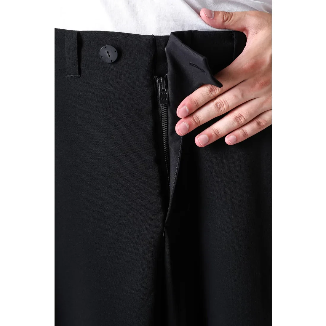 Black Baggy Cropped Leg Wool Pants - Image 13