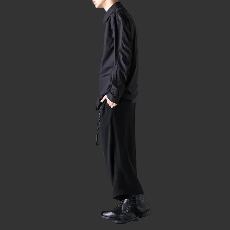 Black Baggy Cropped Leg Wool Pants - Image 3