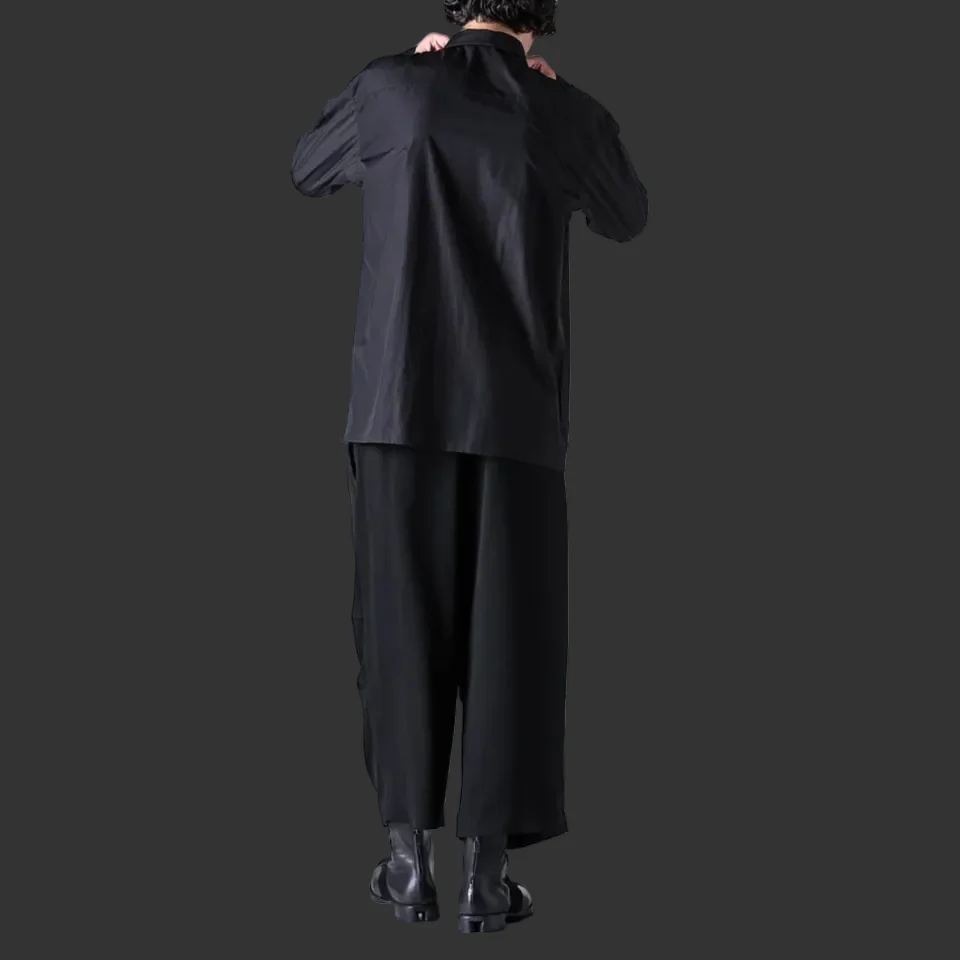 Black Baggy Cropped Leg Wool Pants - Image 4