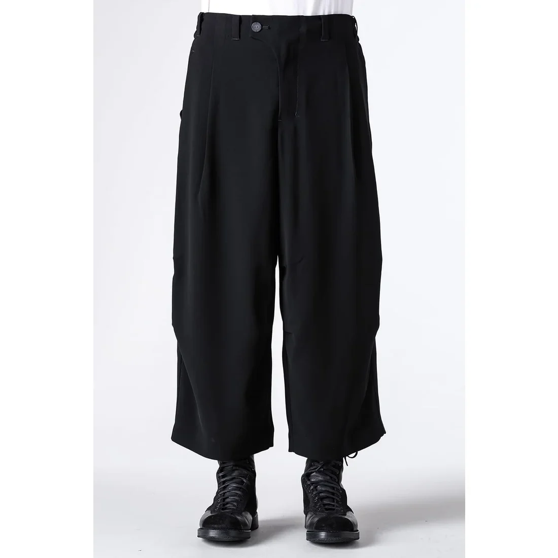 Black Baggy Cropped Leg Wool Pants - Image 5