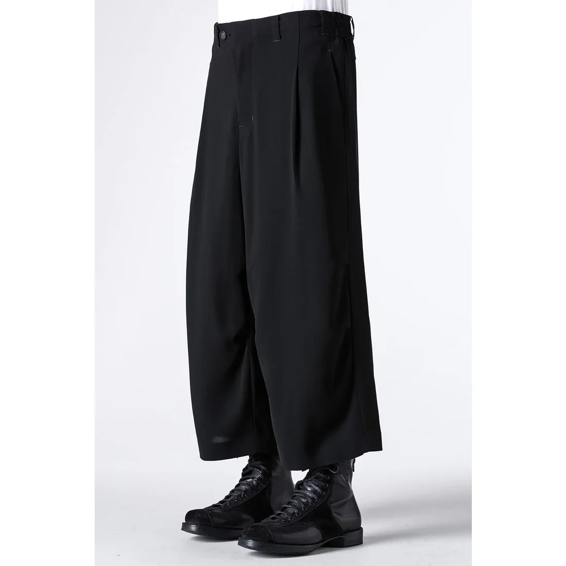 Black Baggy Cropped Leg Wool Pants - Image 6