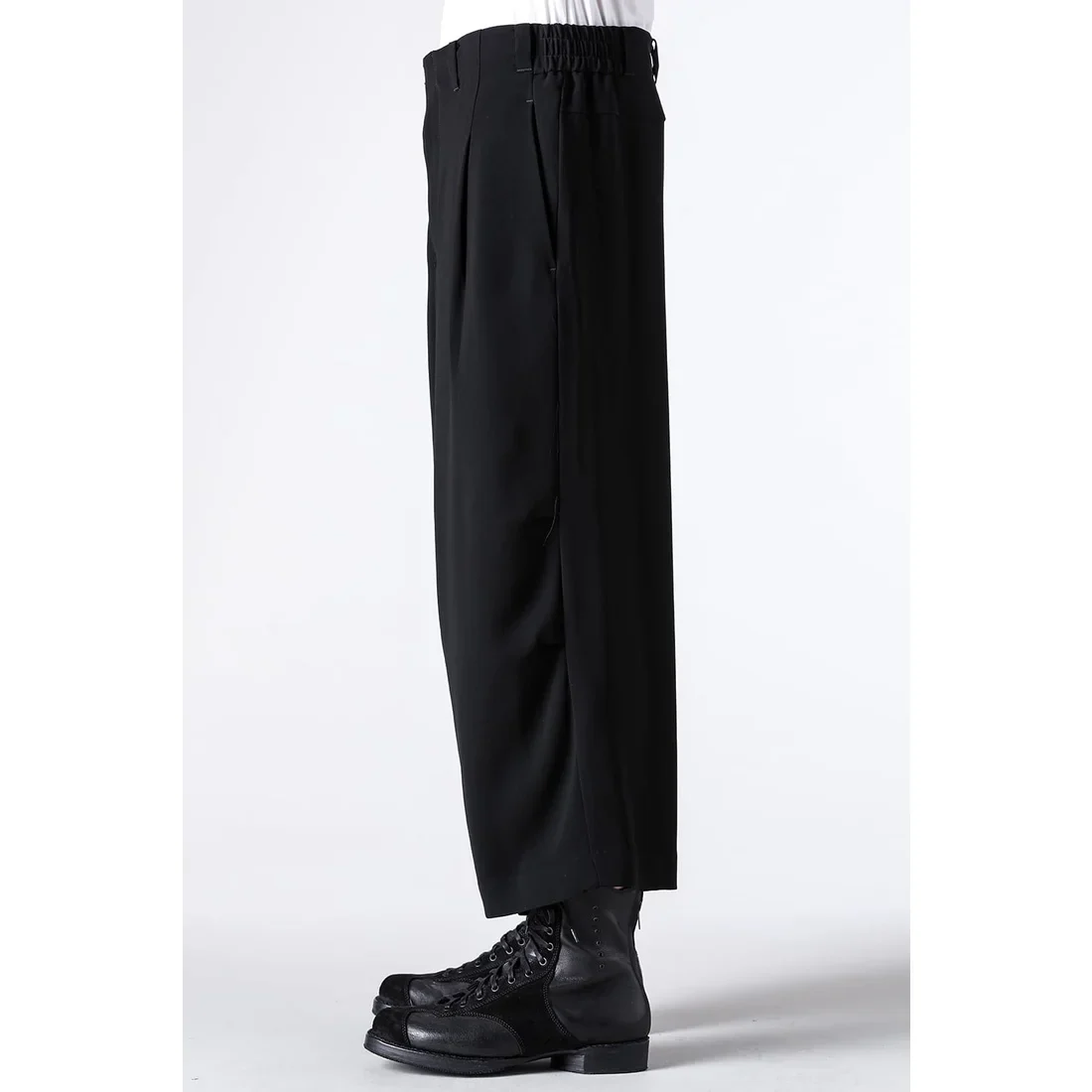 Black Baggy Cropped Leg Wool Pants - Image 7