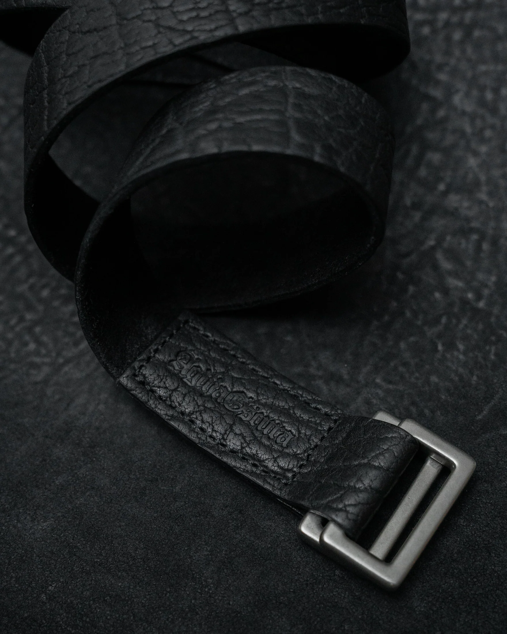 Black Shrunken Bison Leather ARO Belt - Image 3