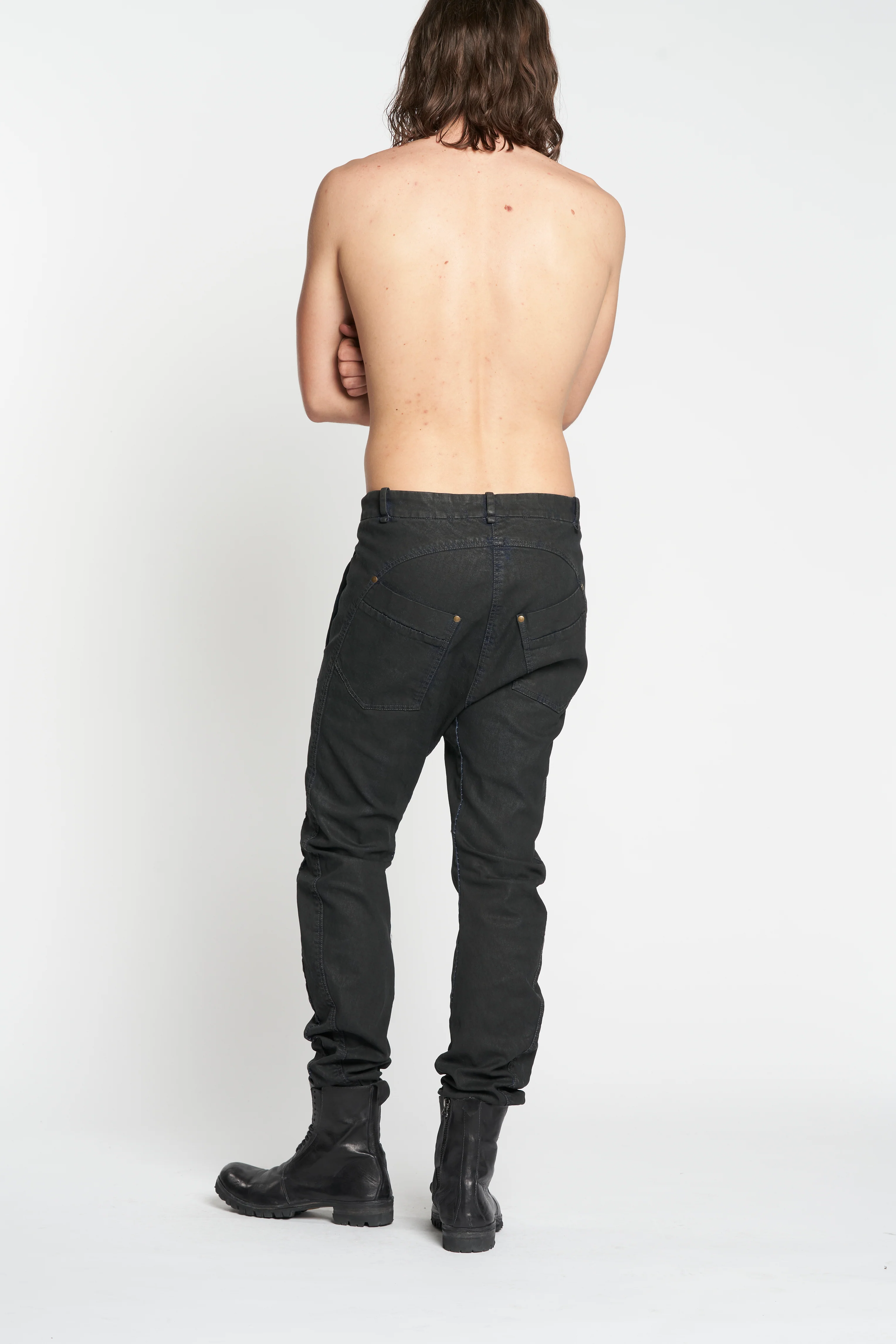 Black Blue Overdye Baggy Tapered Jeans - Image 3
