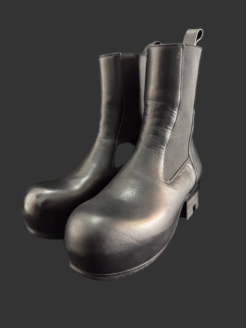 Black Calf Leather Beatle Ballast Boots by Rick Owens - Image 3