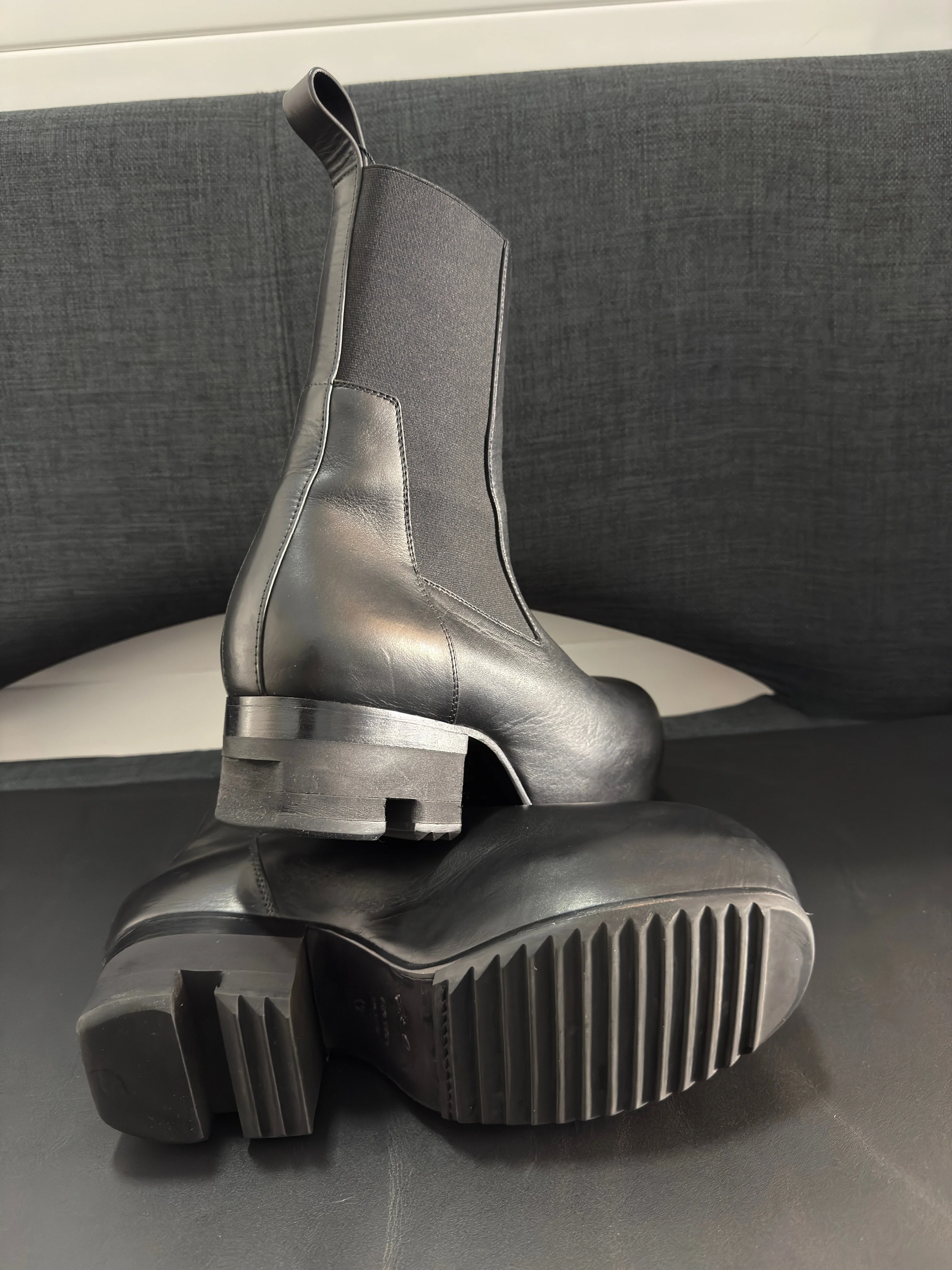 Black Calf Leather Beatle Ballast Boots by Rick Owens - Image 9