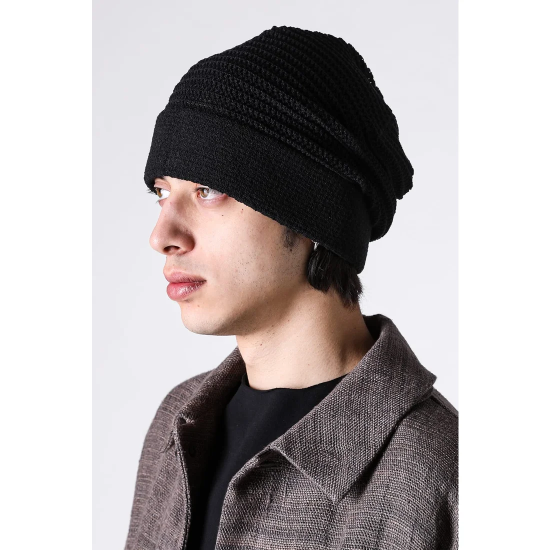Black Cotton Blend Oversize Knit Cap - Image 10