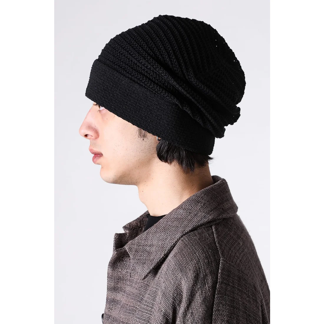 Black Cotton Blend Oversize Knit Cap - Image 11