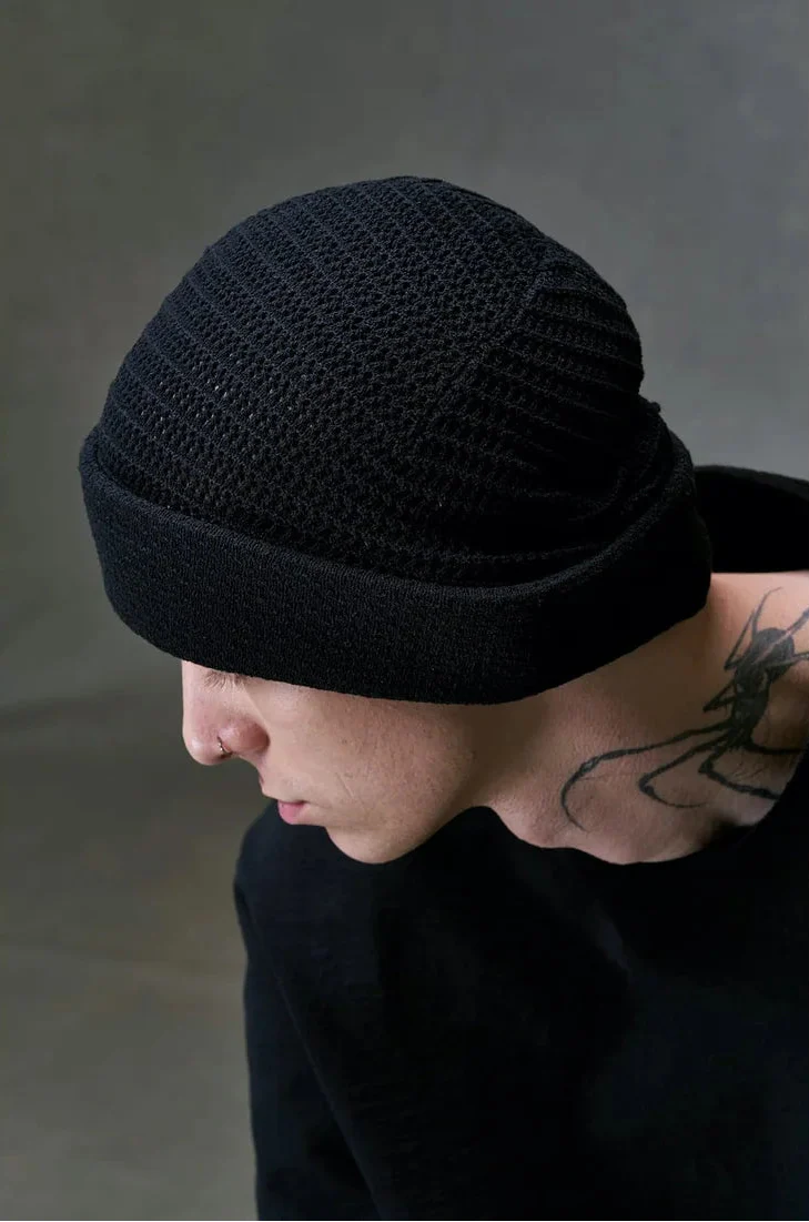 Black Cotton Blend Oversize Knit Cap - Image 5