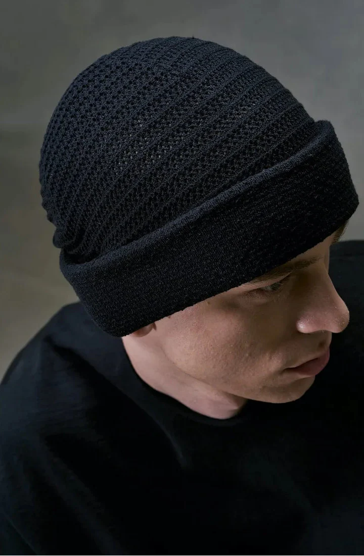 Black Cotton Blend Oversize Knit Cap - Image 6
