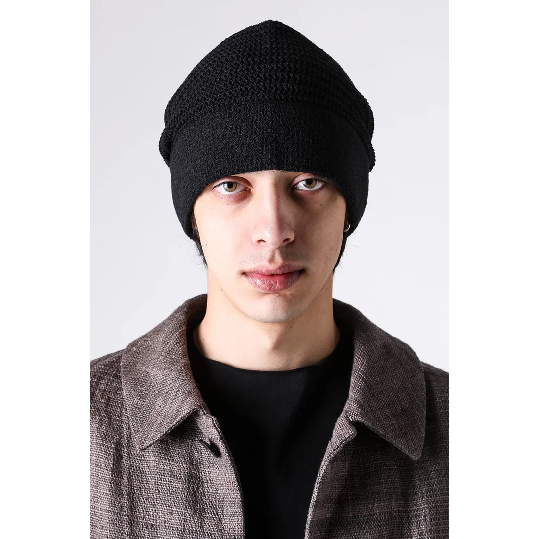 Black Cotton Blend Oversize Knit Cap - Image 9