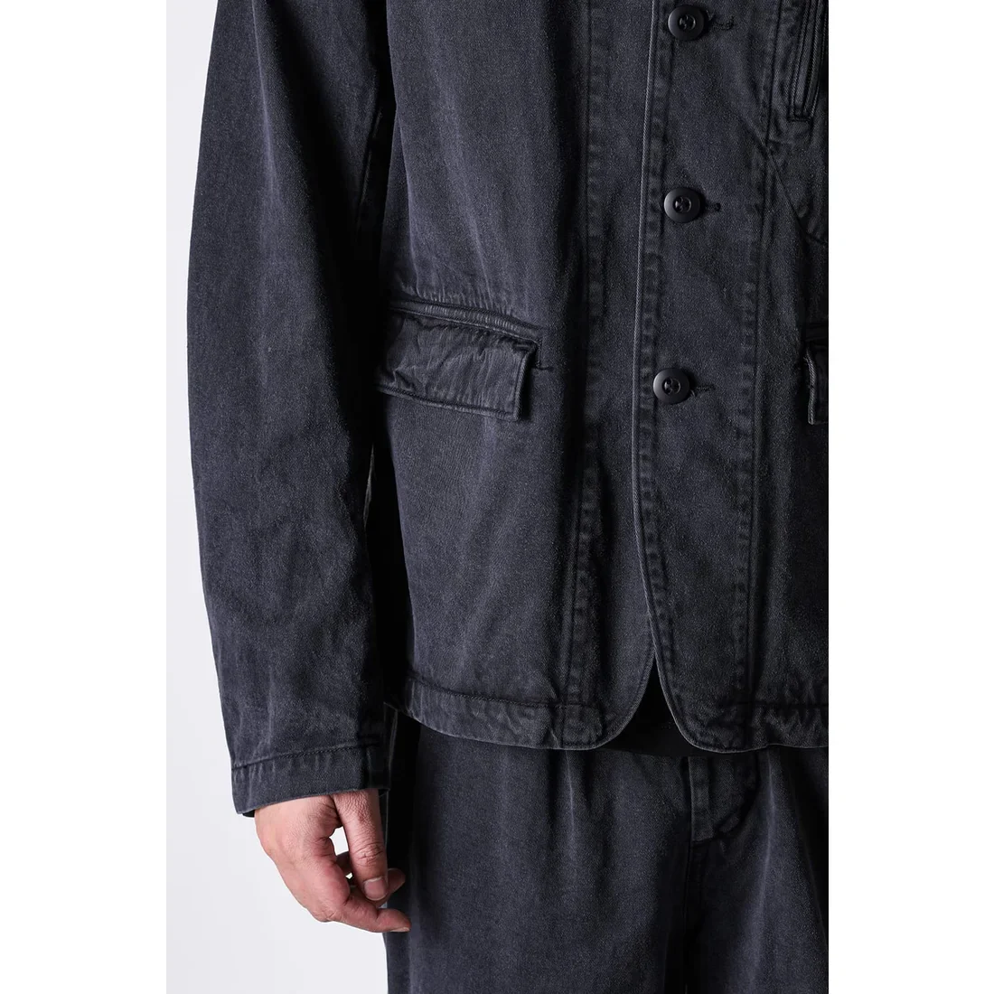 Black Cotton Twill 5 Button Collared Military Jacket - Image 12