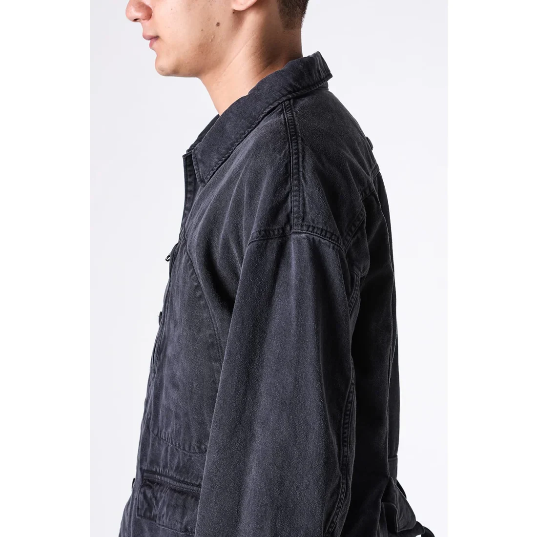 Black Cotton Twill 5 Button Collared Military Jacket - Image 13