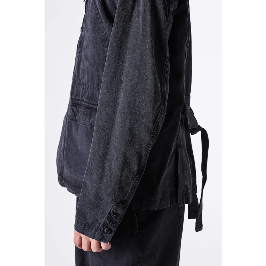 Black Cotton Twill 5 Button Collared Military Jacket - Image 14
