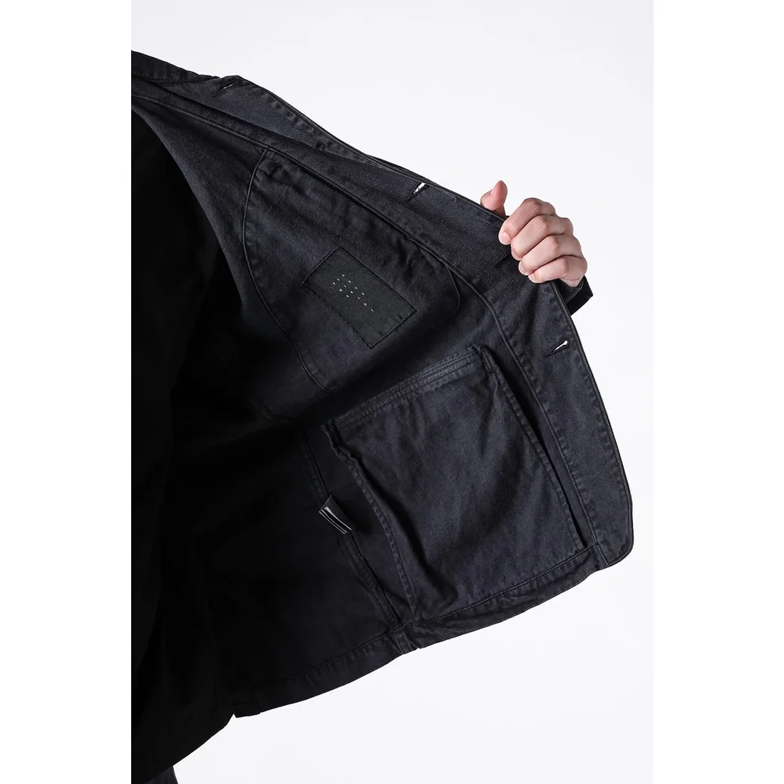 Black Cotton Twill 5 Button Collared Military Jacket - Image 18