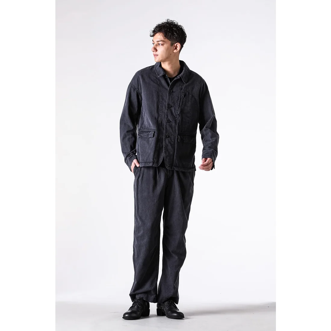 Black Cotton Twill 5 Button Collared Military Jacket - Image 22