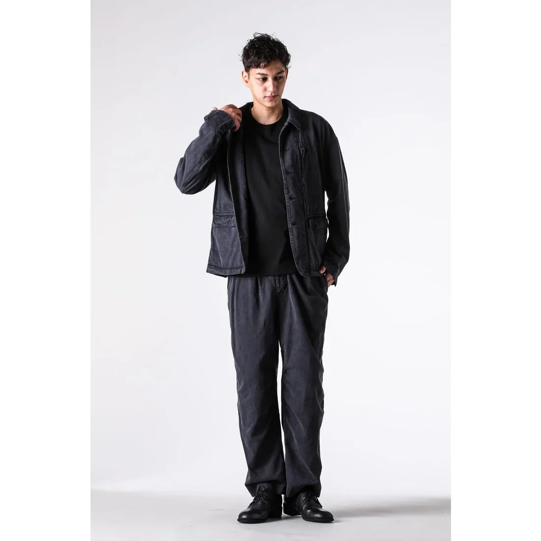 Black Cotton Twill 5 Button Collared Military Jacket - Image 23