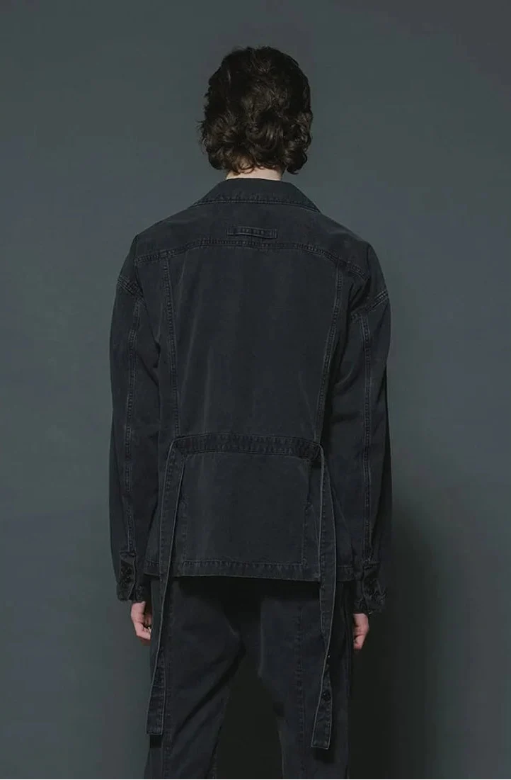 Black Cotton Twill 5 Button Collared Military Jacket - Image 4