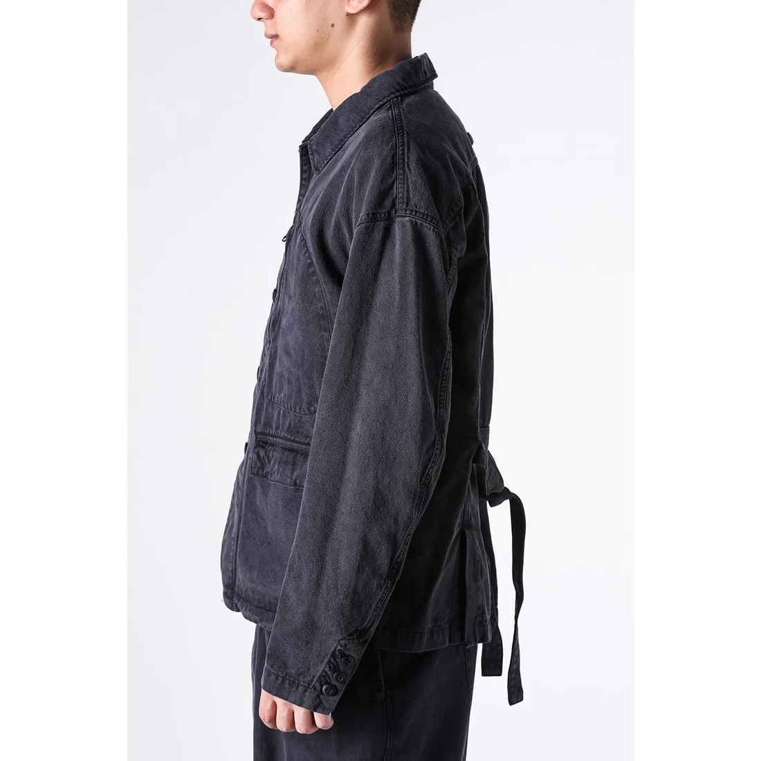 Black Cotton Twill 5 Button Collared Military Jacket - Image 7
