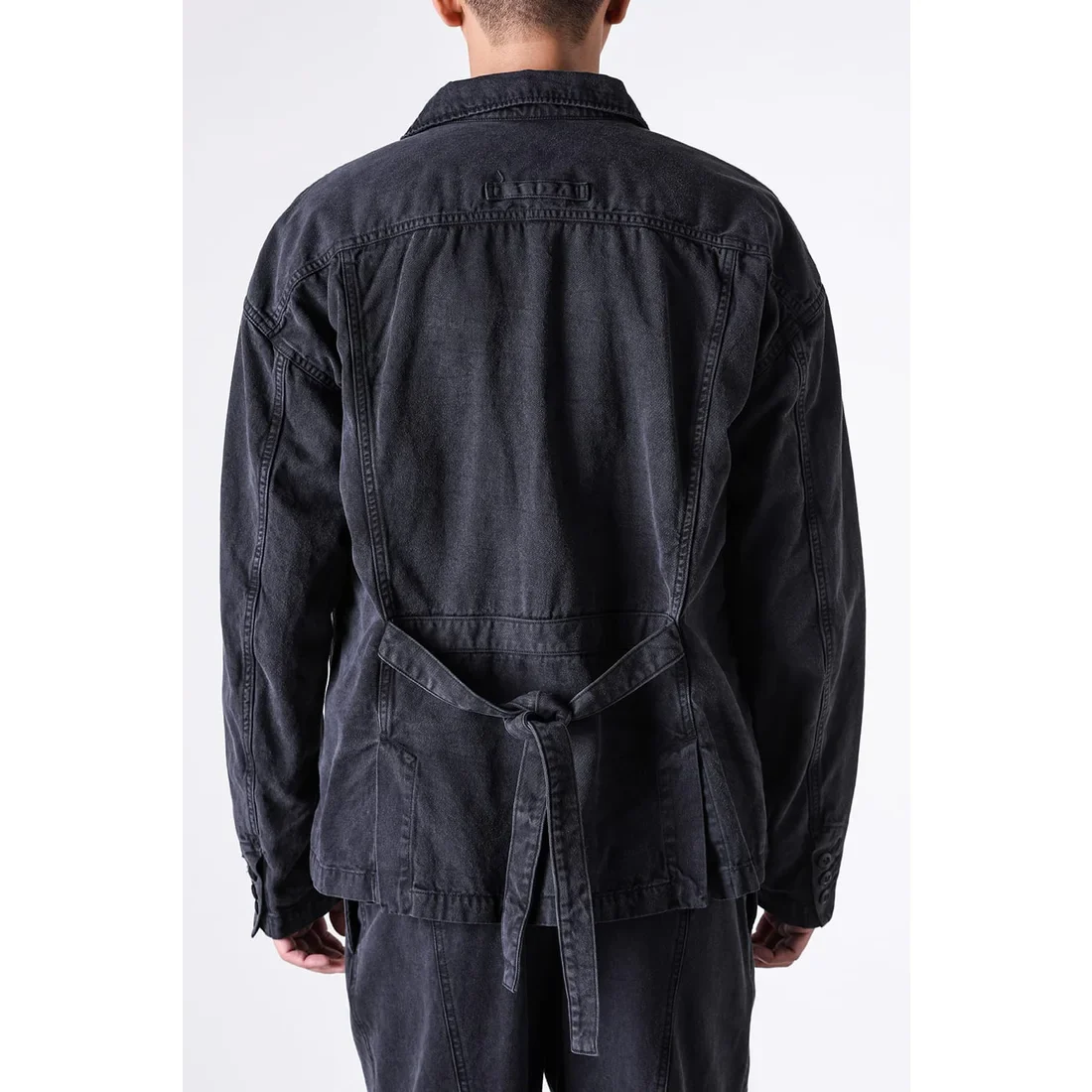 Black Cotton Twill 5 Button Collared Military Jacket - Image 9