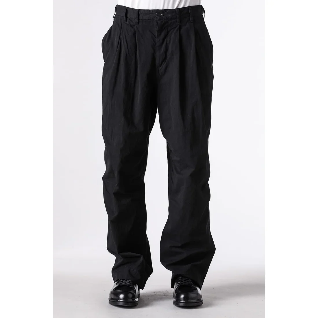 Black Cotton Twill Wide Leg Trousers - Image 3