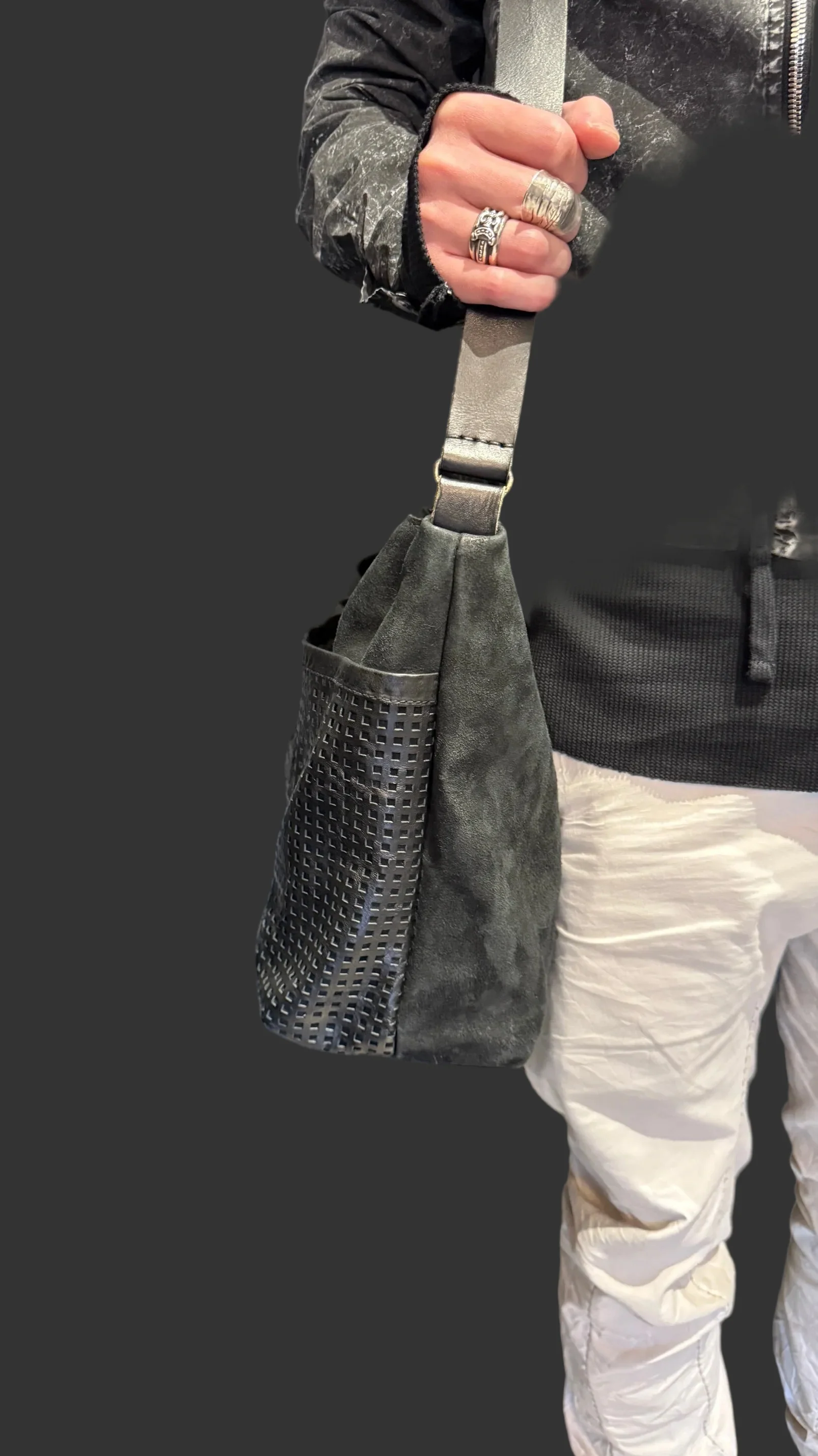 Black Creep Horse Leather Shoulder Bag by Daniele Basta - Image 5