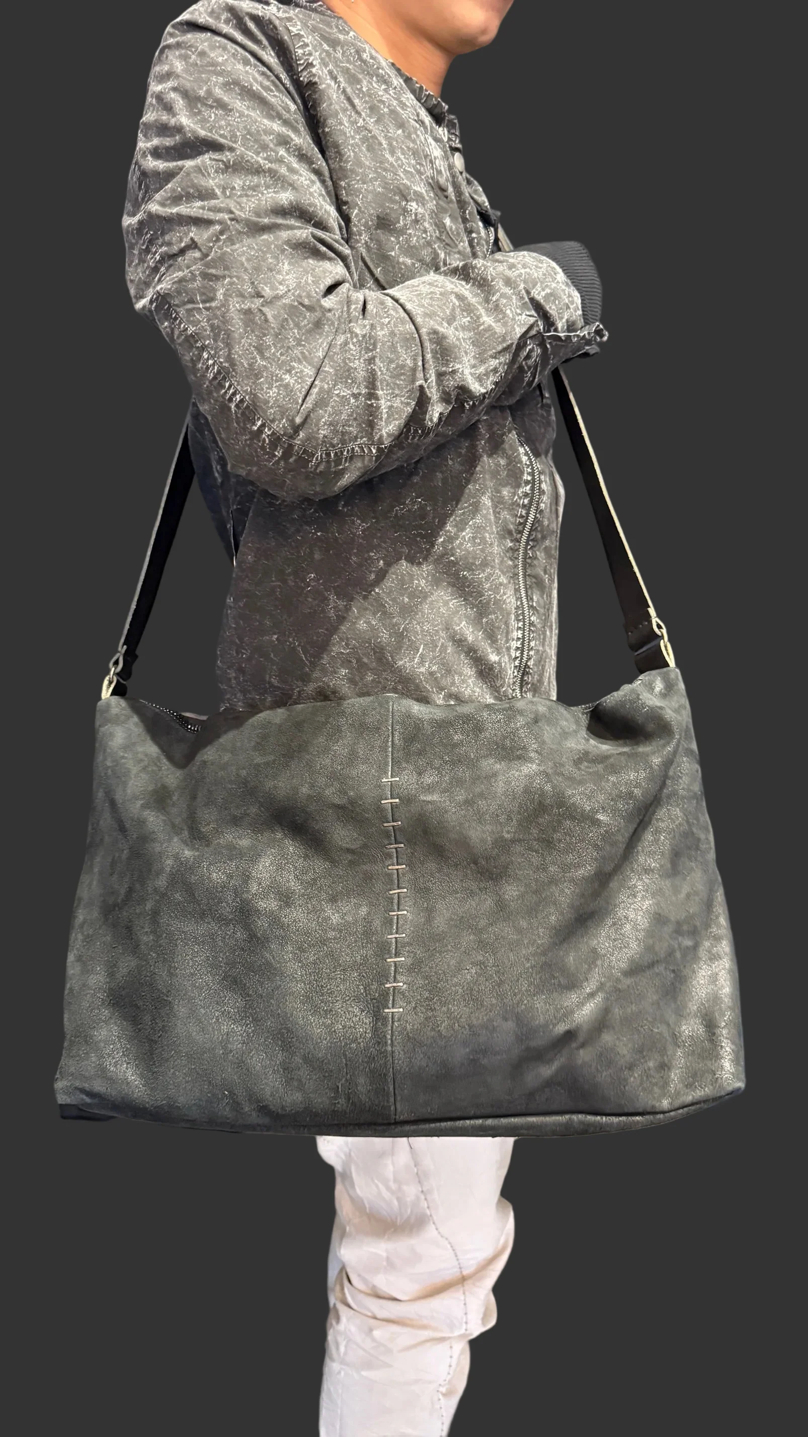 Black Creep Horse Leather Shoulder Bag by Daniele Basta - Image 6