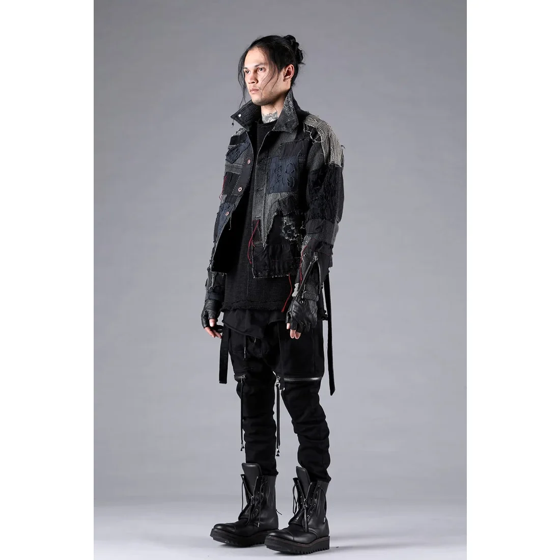 Black Crust Damage Repair Sashiko Jacquard Jacket - Image 12