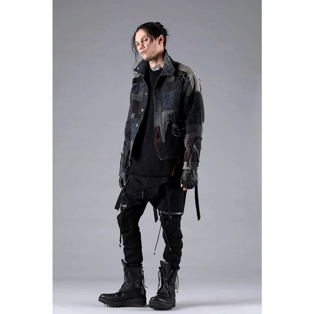 Black Crust Damage Repair Sashiko Jacquard Jacket - Image 13