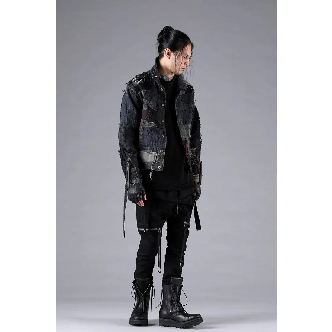 Black Crust Damage Repair Sashiko Jacquard Jacket - Image 14