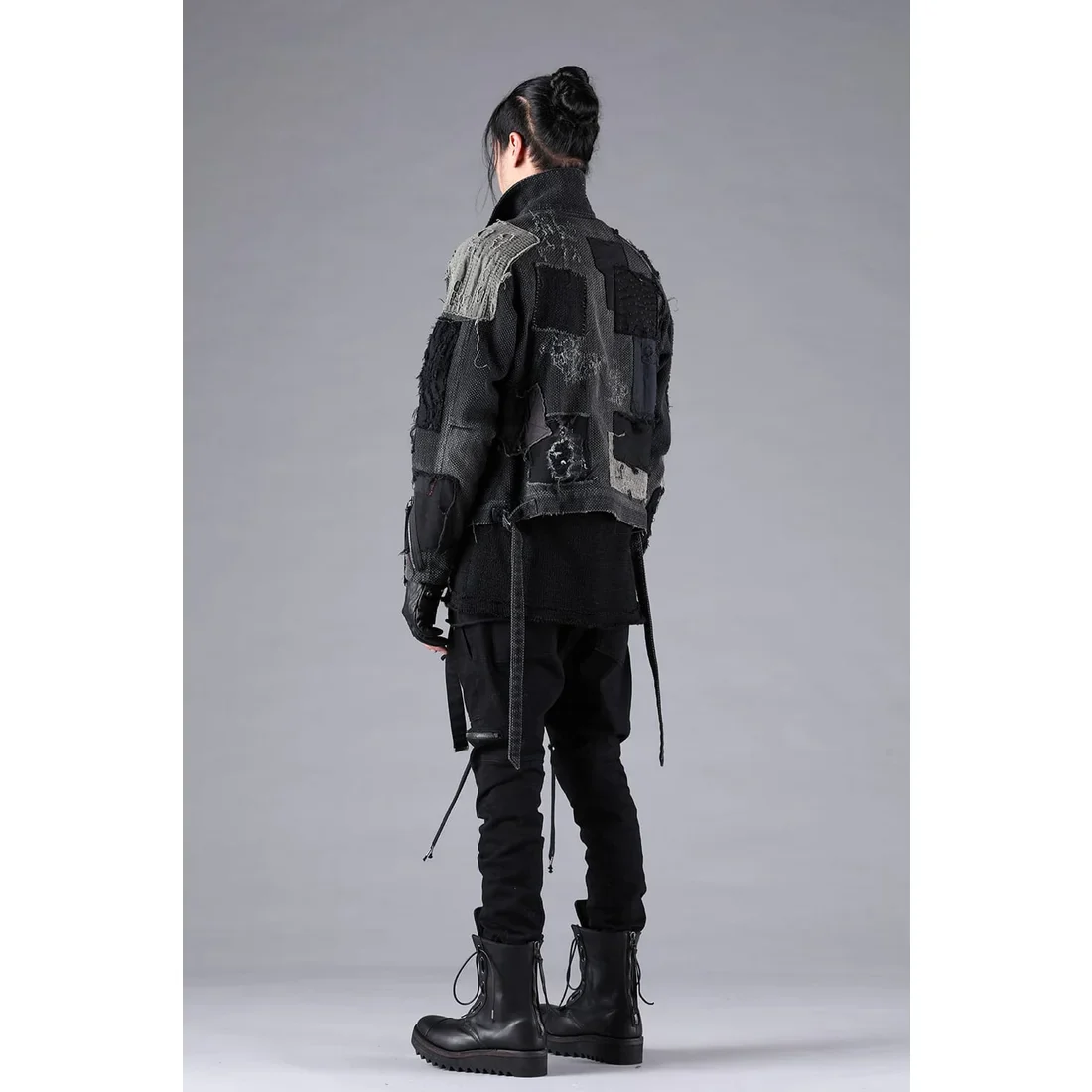 Black Crust Damage Repair Sashiko Jacquard Jacket - Image 15