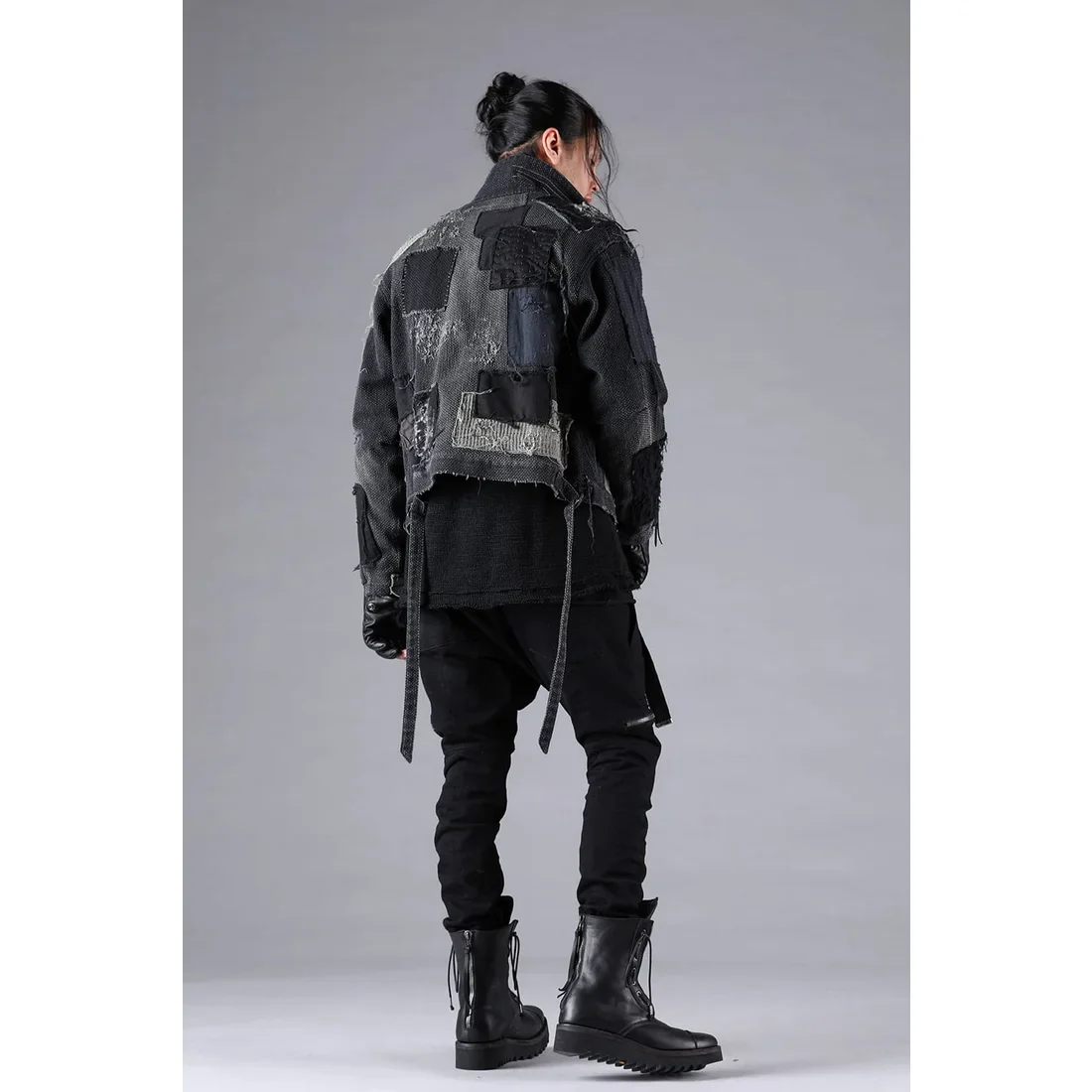 Black Crust Damage Repair Sashiko Jacquard Jacket - Image 16