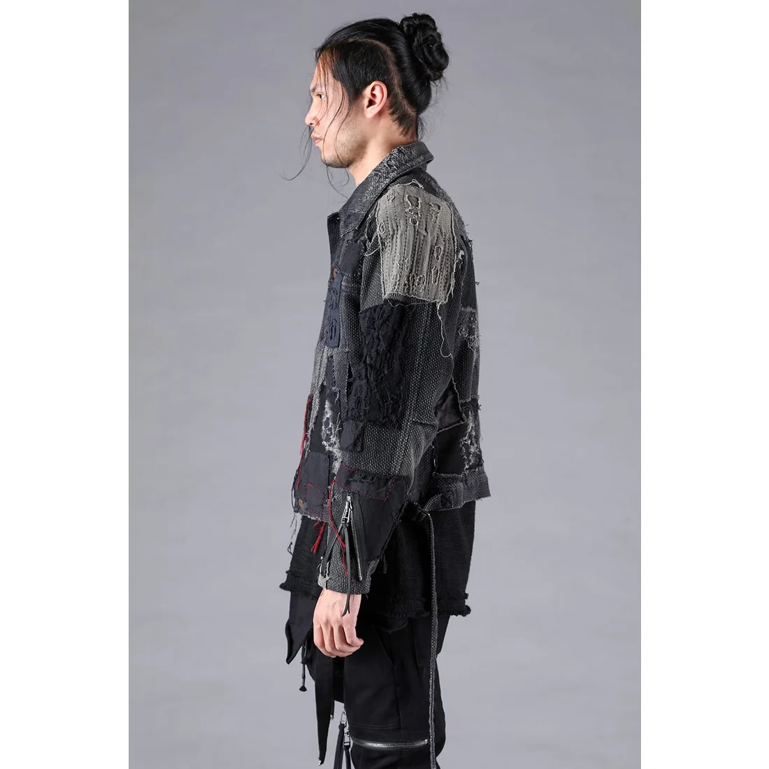 Black Crust Damage Repair Sashiko Jacquard Jacket - Image 3