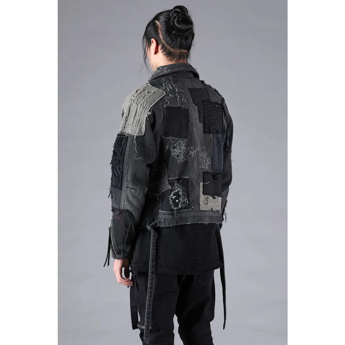 Black Crust Damage Repair Sashiko Jacquard Jacket - Image 4