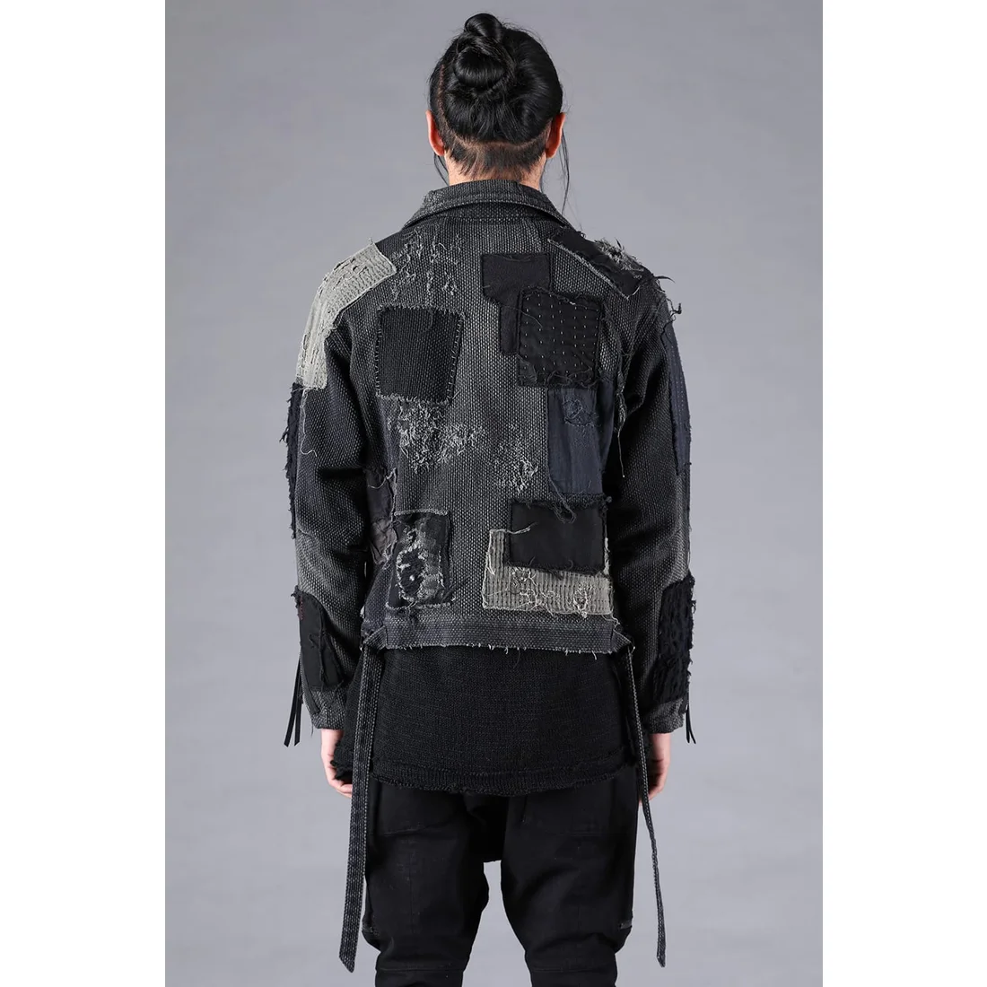 Black Crust Damage Repair Sashiko Jacquard Jacket - Image 5