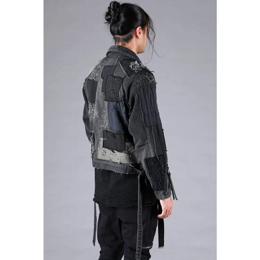 Black Crust Damage Repair Sashiko Jacquard Jacket - Image 6