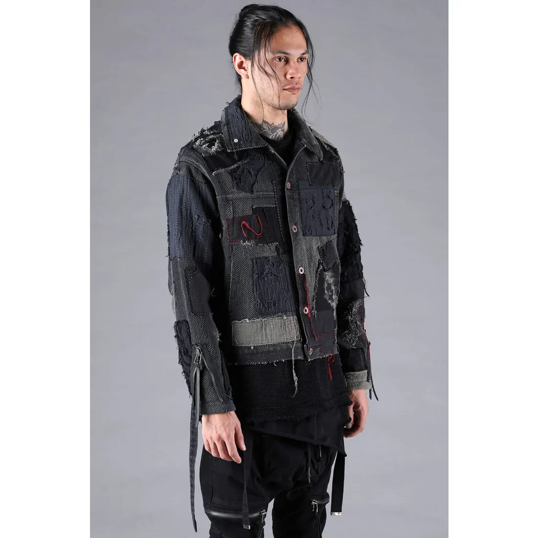 Black Crust Damage Repair Sashiko Jacquard Jacket - Image 7
