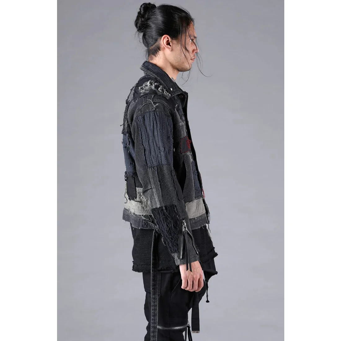 Black Crust Damage Repair Sashiko Jacquard Jacket - Image 8
