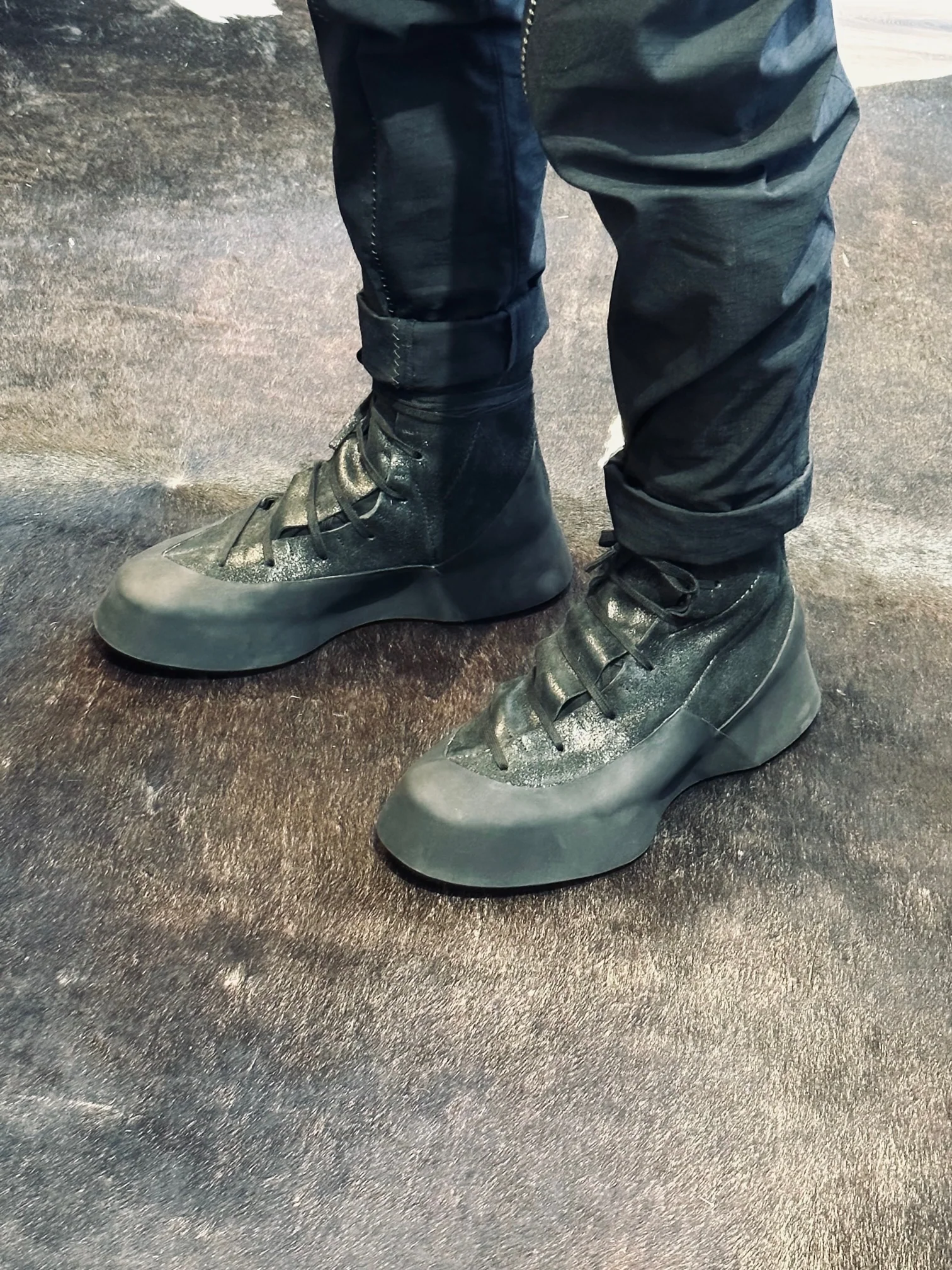 Black Distortion Featherweight Hi-Top Resin Reverse Horse Leather Sneakers - Image 11