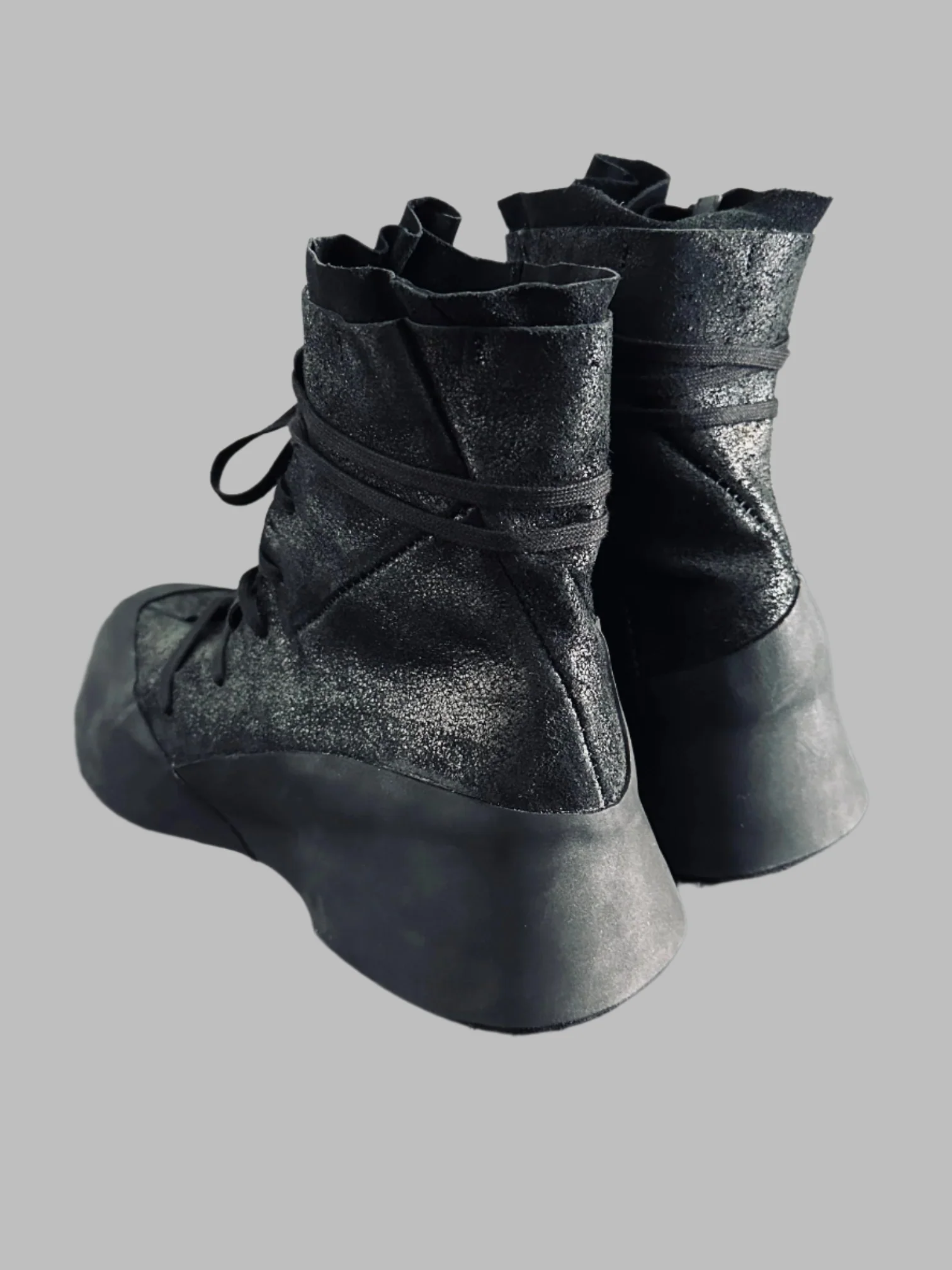 Black Distortion Featherweight Hi-Top Resin Reverse Horse Leather Sneakers - Image 6