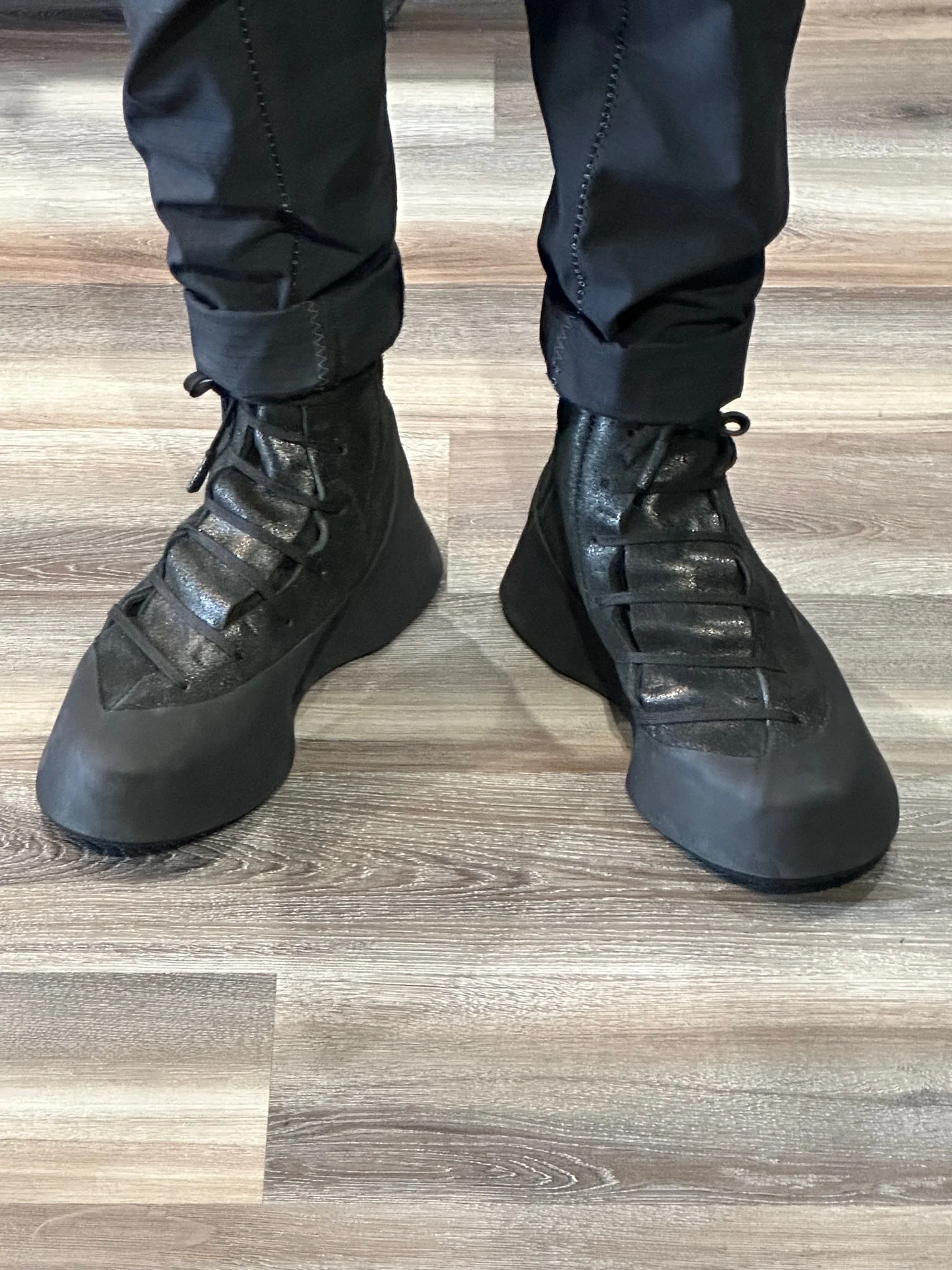 Black Distortion Featherweight Hi-Top Resin Reverse Horse Leather Sneakers - Image 9
