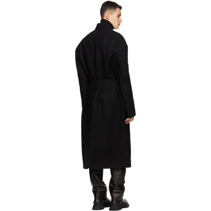 Black Embroidered Belted Robe Coat by Sean Suen - Image 3