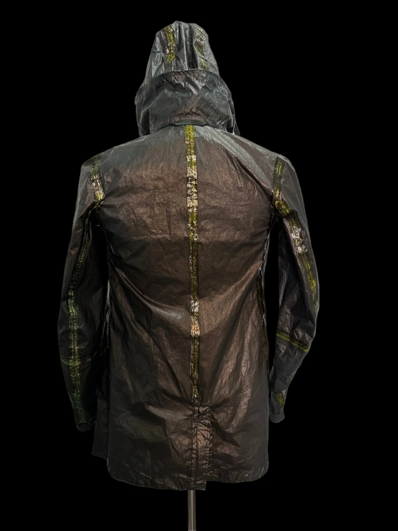 Black Green Object Dyed Nylon Chain-Seam Hooded Parka with Retractable Sleeves by Carol Christian Poell - Image 13