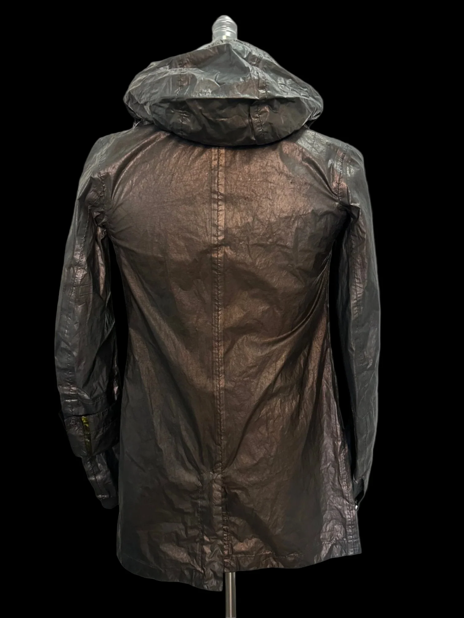 Black Green Object Dyed Nylon Chain-Seam Hooded Parka with Retractable Sleeves by Carol Christian Poell - Image 3