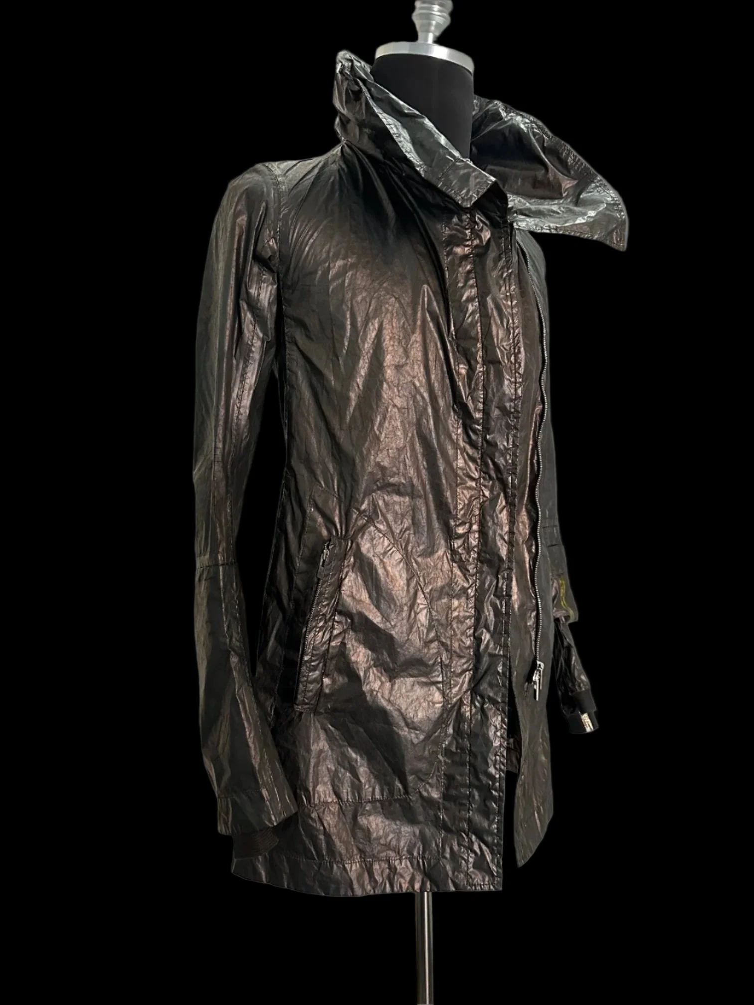 Black Green Object Dyed Nylon Chain-Seam Hooded Parka with Retractable Sleeves by Carol Christian Poell - Image 6
