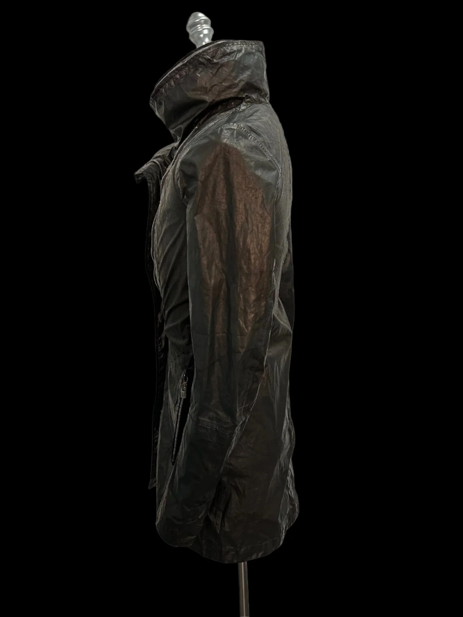 Black Green Object Dyed Nylon Chain-Seam Hooded Parka with Retractable Sleeves by Carol Christian Poell - Image 7