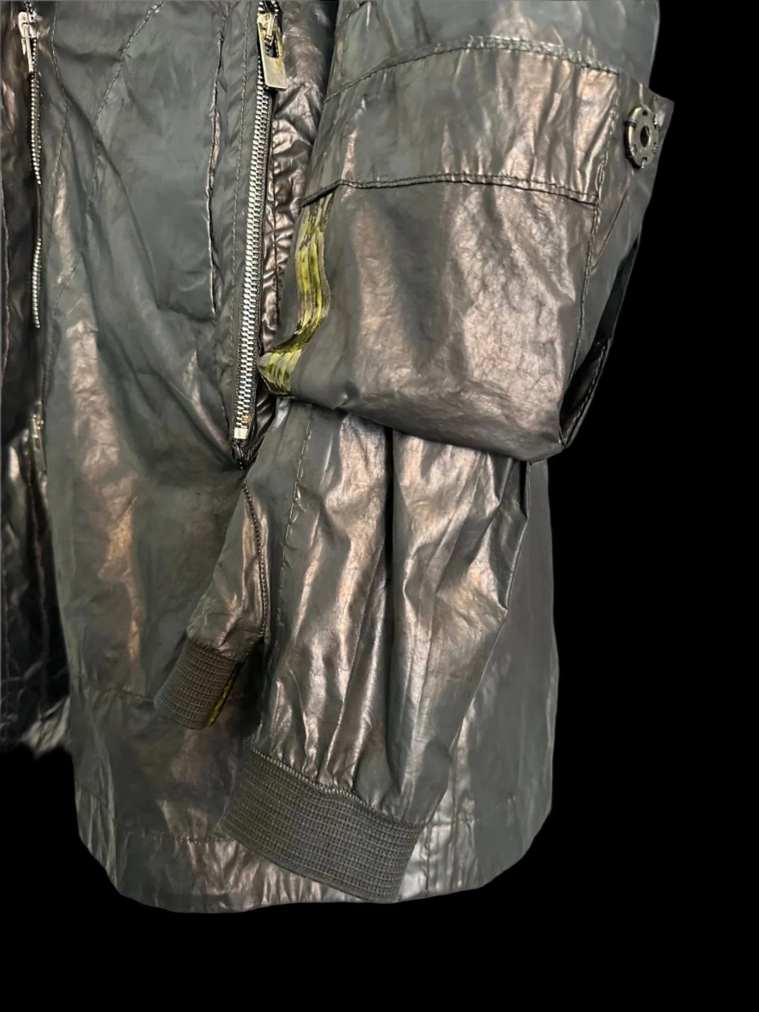 Black Green Object Dyed Nylon Chain-Seam Hooded Parka with Retractable Sleeves by Carol Christian Poell - Image 9