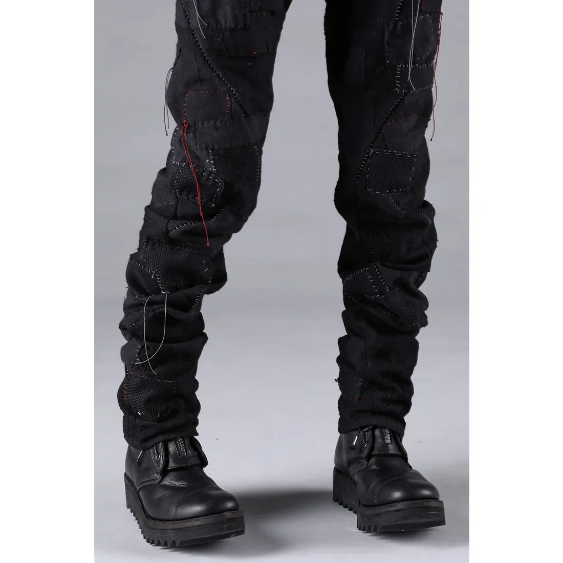 Black Hand Patchwork Crust Jacquard Overlock Twist Curve Pants - Image 13