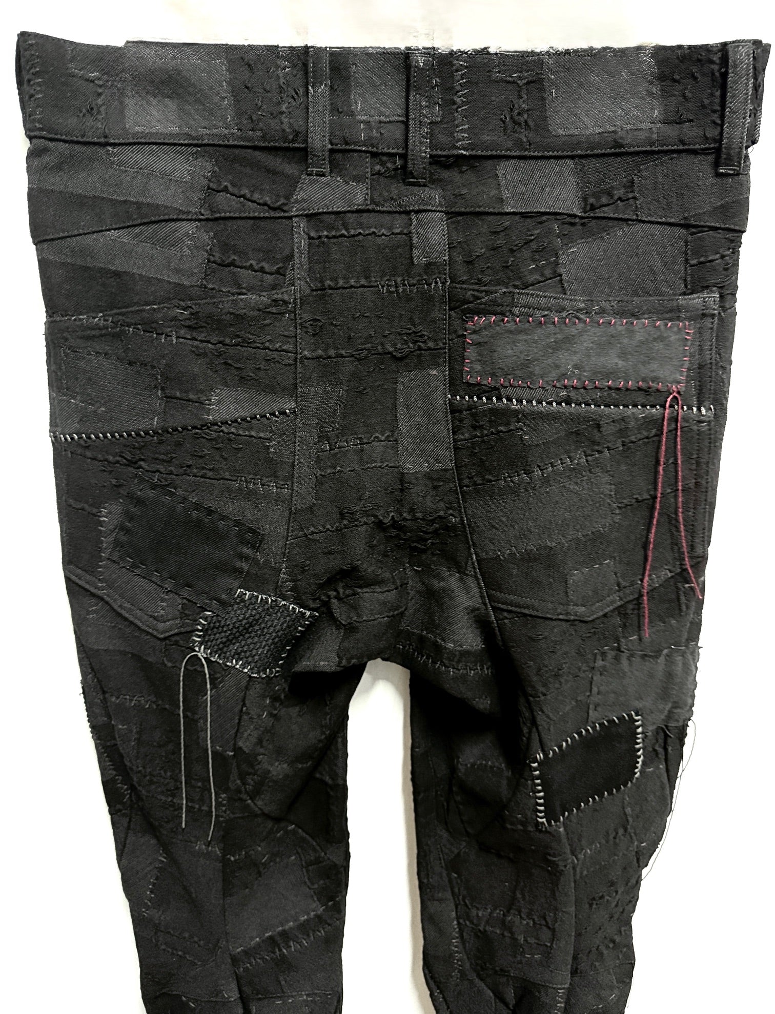 Black Hand Patchwork Crust Jacquard Overlock Twist Curve Pants - Image 18