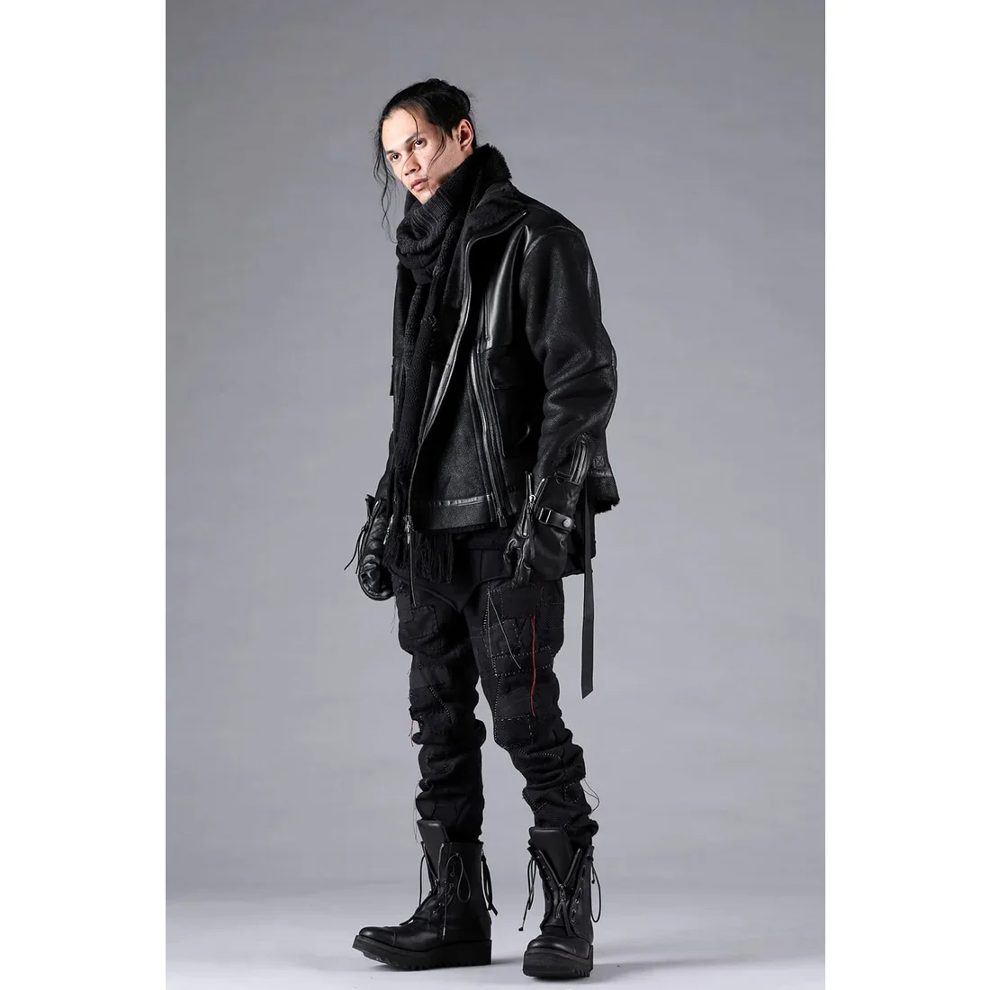 Black Hand Patchwork Crust Jacquard Overlock Twist Curve Pants - Image 19